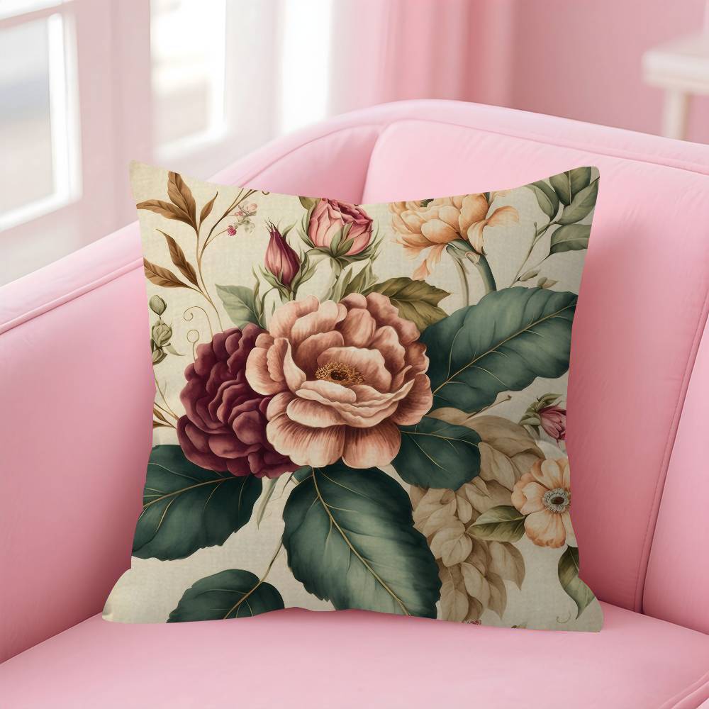 Vintage Floral Art Flower Pillowcase Toon Gift Cushion Cover Bedroom Home Sofa Chair Seat Decor Pillow Case