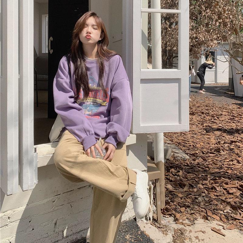 Sleeve O Neck Long Women Loose Pullovers Female Tops Solid Color Sweatshirts