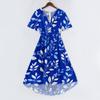 Women's Casual V Neck Short Sleeve Floral Print Dress Lightweight Summer Midi Dress with Elastic Waist and Flared Skirt for Daily Wear