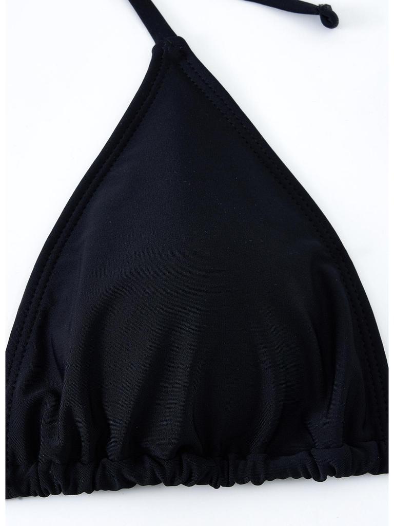 Women's Solid Color Triangle Bikini - Lace-up, High Elasticity, Quick-dry, Breathable, Removable Padding, Sexy Swimwear