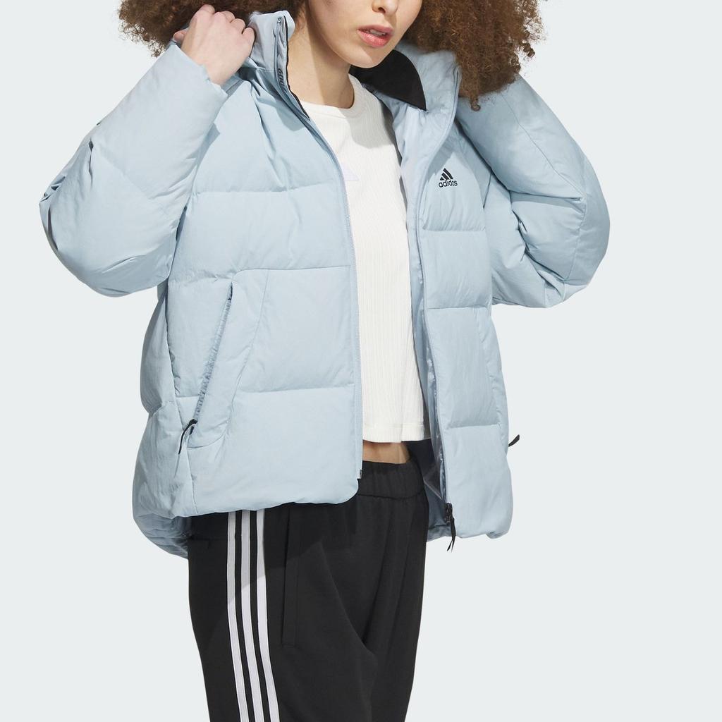 Adidas Printed Casual Sports Down Jacket With Hood Women Outerwear Light-Blue IL8937