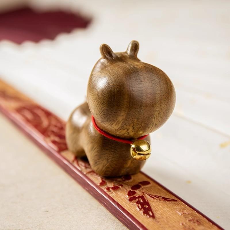 Green Sandalwood Hippopotamus Ornaments Children's Toy Cute Cartoon Woodcarving Office Desk Home Decoration Holiday Gifts