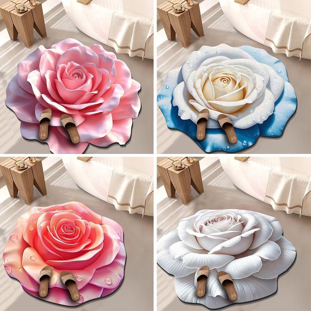 Special-shaped Flower Carpet Non-slip Soft Peony Floor Mat Absorbent 60x60cm Door Gasket for Living Room Tea Table Bedside