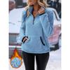 Women Fleece Pullover Half Zip Stand Collar Long Sleeve Warm Sweatshirt With Pocket Casual Winter Top