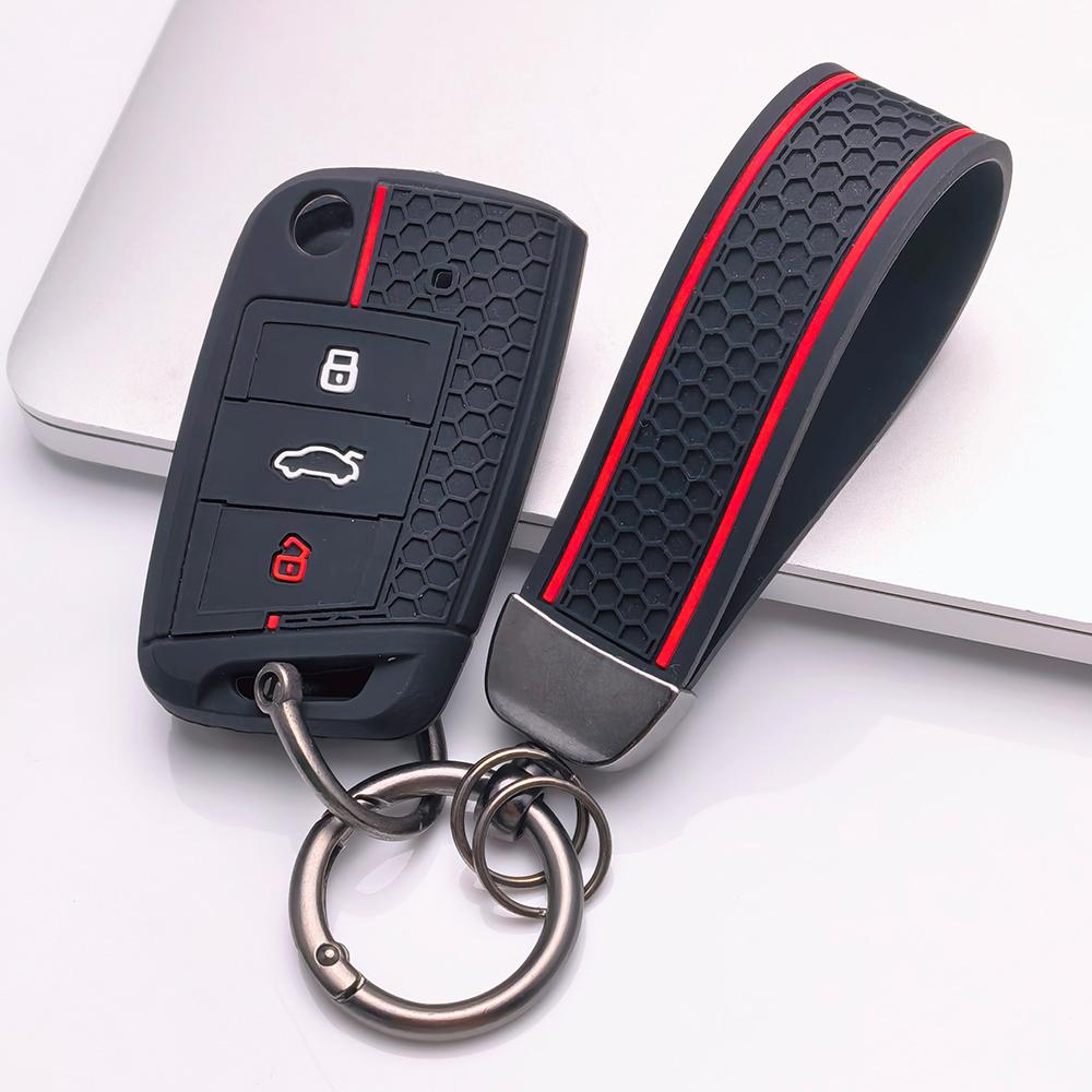 Key Fob Cover for VW Golf Tiguan Passat Polo Octavia A7 Mk7 Mk2 B8 with Keychain Anti-Scratch Surface Shockproof Structure Soft Grip Texture