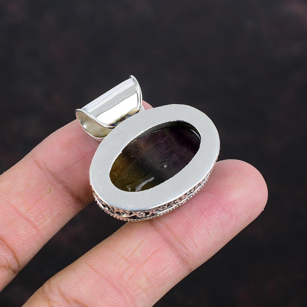 Multi Fluorite Pendant Genuine Gemstone Pendant 925 Sterling Silver Pendant Brand New Jewelry Handmade Pendant Gifts For Mom Vintage Jewelry