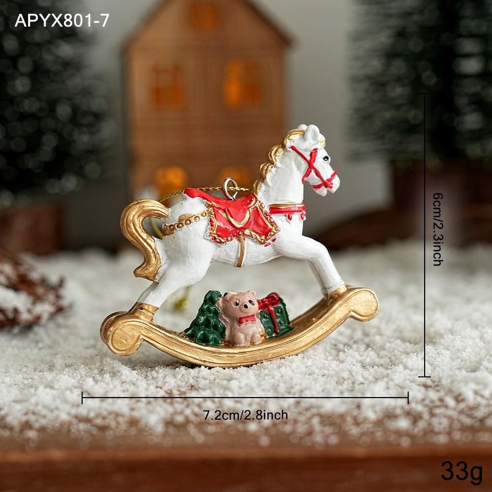 Vintage Christmas Ornament Resin Resin Figurine Retro Rocking Horse Ornament  Window Display