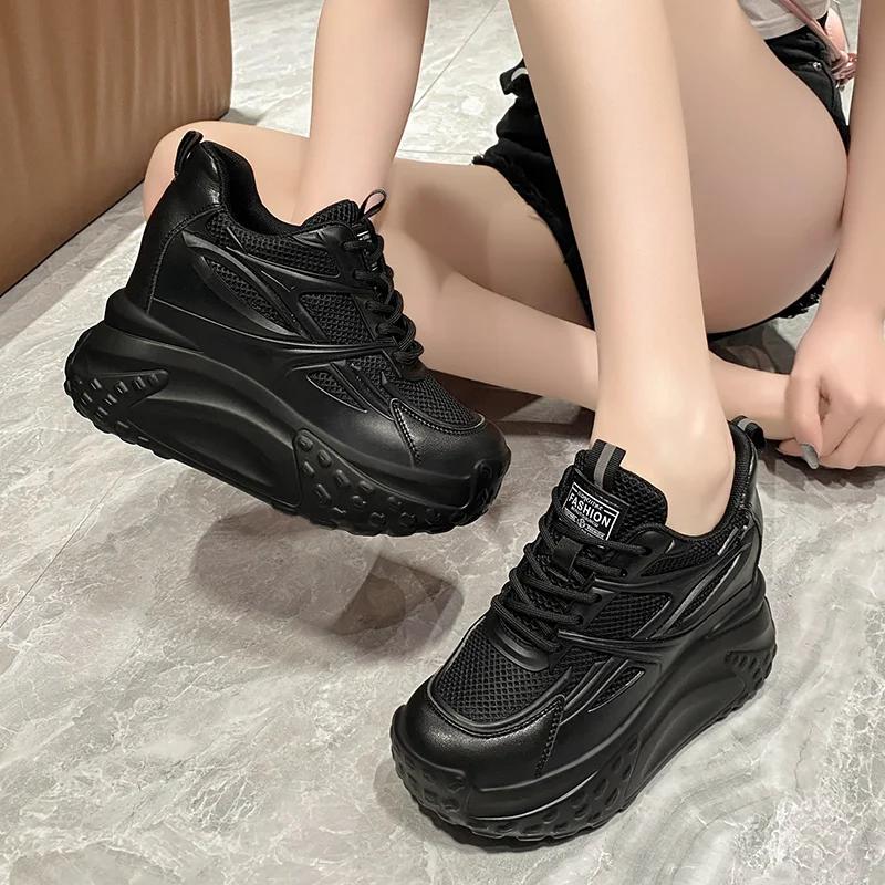 Fashion Hollow High Heels 10cm Sneakers Chunky Casual Autumn Spring Platform Wedge High Fashion Breathable Women Summer Shoes