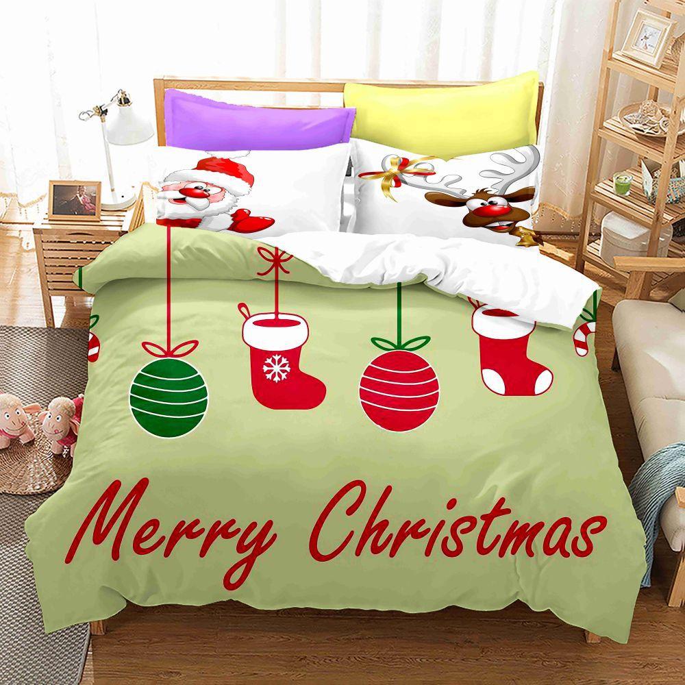 3D Digital Printing Bedding Four-Piece Set Three-Piece Set Christmas Bed Sheet Quilt Pillow