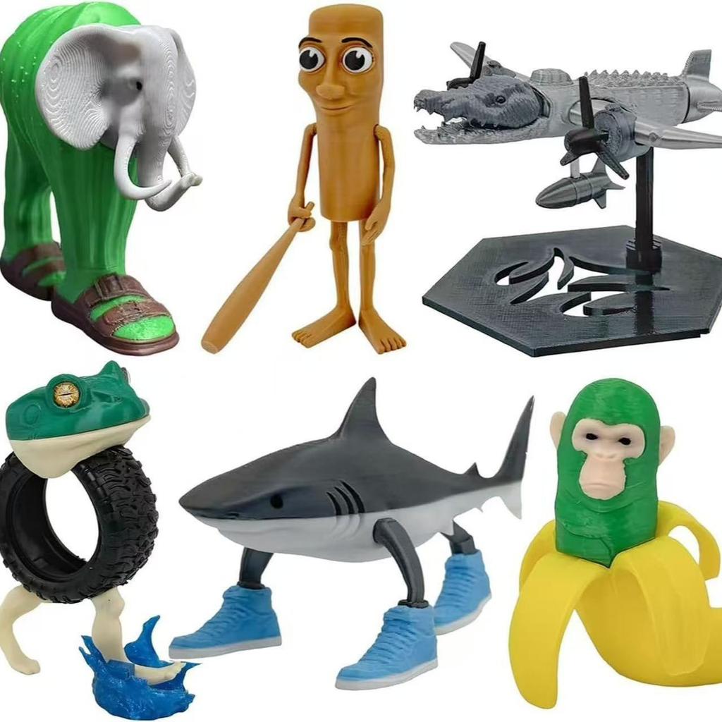 Estatueta de Tubarão Estatueta Tungtungsahur Decoração de Mesa Articulada Tralalero Tralala Ornamento de Estatueta Boneca Engraçada Brinquedo Impresso em 3D