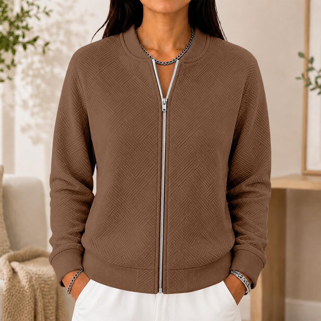 Cardigan lavorato a maglia da donna con zip frontale, manica lunga, colore, giacca casual