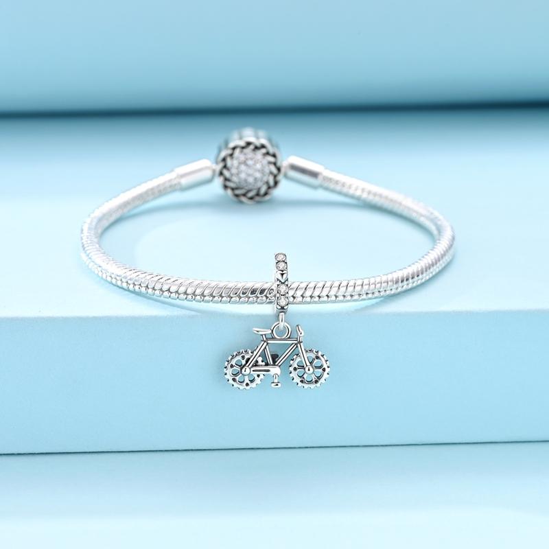 Original Real 925 Sterling Silver Charm Bead Rotatable Bicycle Pendant Fit Original Bracelet Necklace For Women DIY Jewelry Gift