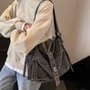 Denim Crossbody Bag Women Minimalist Casual Shoulder Tote With Zip Soft Medium Size In Black Navy Light Blue
