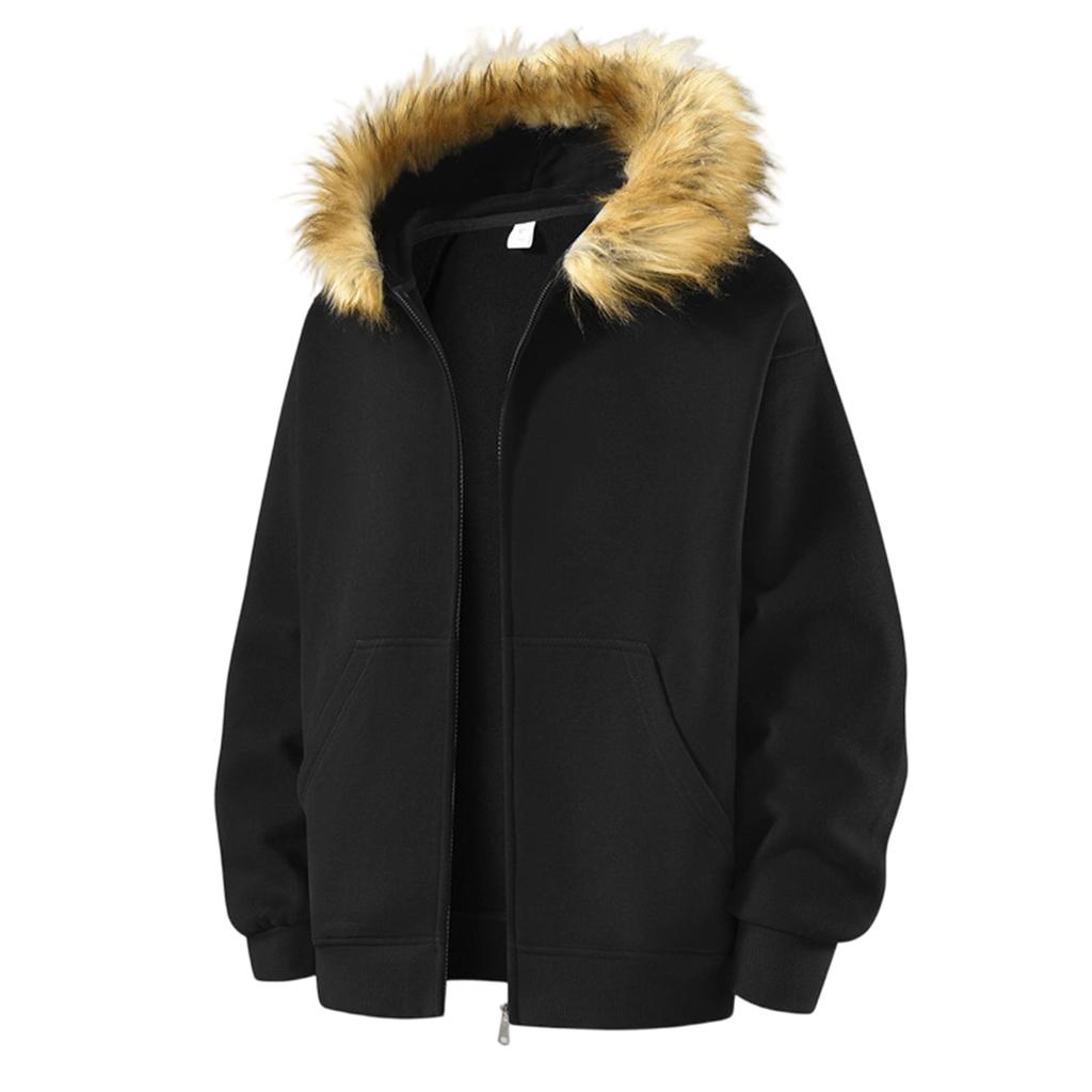 Men's  And   Women's  Leisure  Hooded Artificial   Collar  Hoodie  Coat