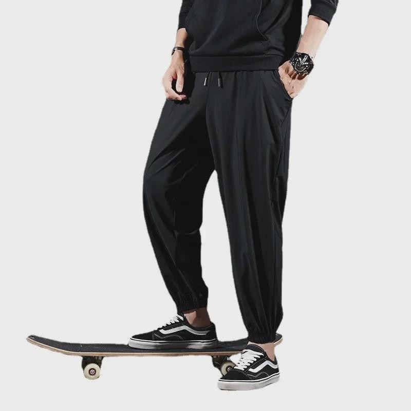 Ανδρικό ελαστικό καλοκαιρινό αθλητικό παντελόνι από μετάξι Ice Silk που στεγνώνει γρήγορα, με μανσέτα εννέα σημείων σε casual στυλ, plus size.