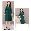 Elegant Plus Size Lady Dress Formal Office Commuting Midi Dress Long Sleeve A-line Lace-up Strap Fake Two-piece Style