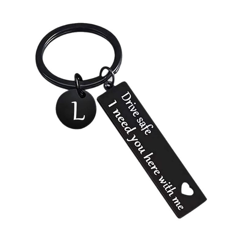 Black Electroplated Heart & Square Safety Keychain – 26 Letter Monogram Accessory.