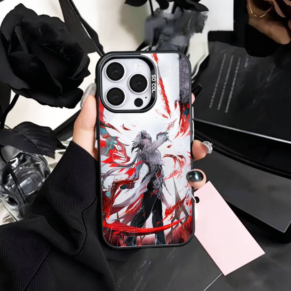 A-Arlecchino G-Genshin Impact Phone Case For iPhone17,16,15,14,13,12,11 Plus,Pro Max Colored Silver Plated Inside Cover