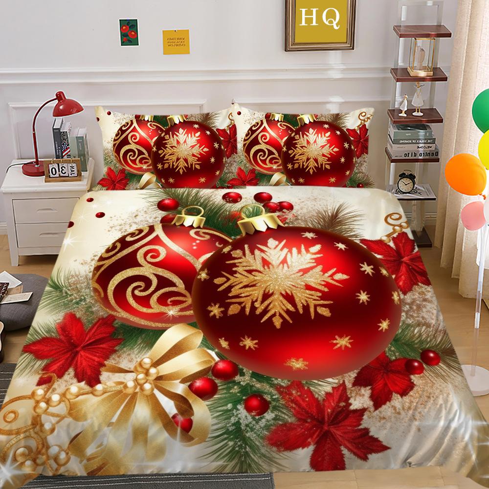 Christmas Digital Printing 3D Printing Polyester Pillowcase Quilt Cover Two Or Three-Piece Set
