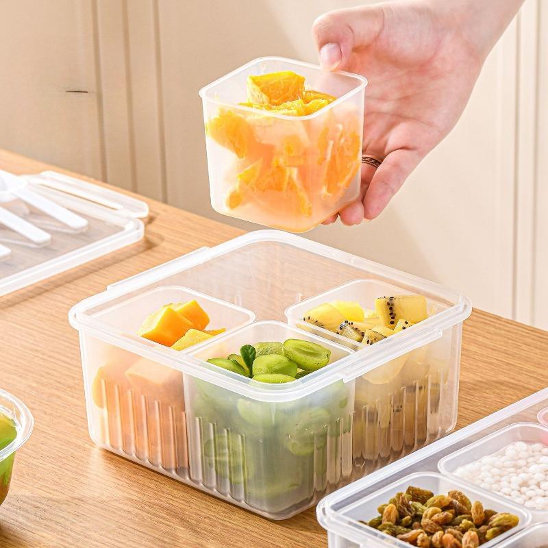 The Household Ice Powder Condiment Box Is A Separately Separated Transparent Food Storage Compartment with A Lid