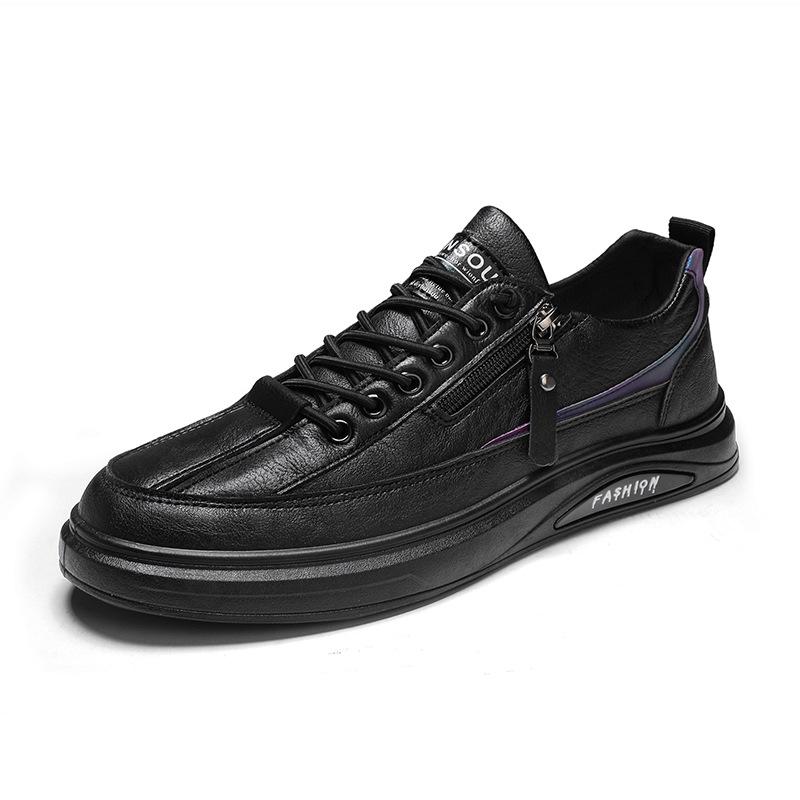 2024 Leather Casual Men Shoes Zipper Platform Fashion Designer Luxury Four Seasons Retro Low Top Outdoor Walking Male Sneakers