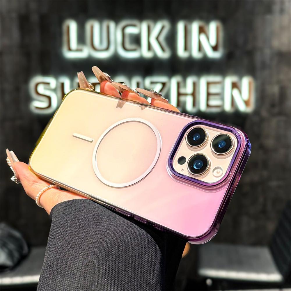 

For iPhone 16 Pro Magnetic Case Gradient Color Hard PC Phone Back Cover Purple