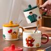 A Family of Cute Ceramic Cups  High Value  Large Capacity  High Temperature Resistance  Mugs Lid Spoon  Water Cups Household Use Set