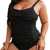 Women's Plus Size One-Piece Swimsuit - 2024 European & American Style, Solid Color, High-End Design