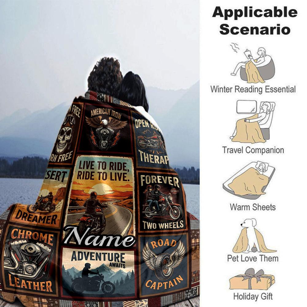 Motorcycle Adventure Theme Home Blanket Customize Your Names Comfortable Soft Lightweight Allseason Multipurpose Blanket For Picnics Sofas Offices