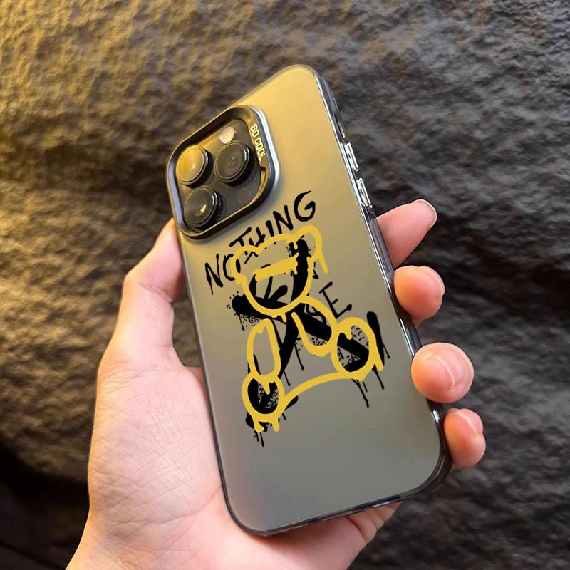 Personalized Graffiti Teddy Bear Phone For iPhone 16 15 14 13 12 11 Pro Max Shockproof Hard Matte Back Cover Case Funda