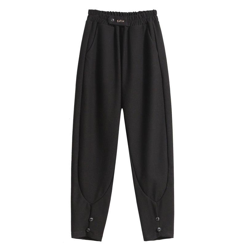 Plus Size Long Pants Women Elastic Loose High Waist Vintage Solid Cotton Loose Casual Female Basic Trousers Harem Pants Wide Leg Pants