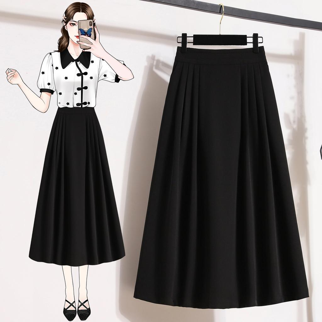 DIMANAF 2025 Plus Size Summer Elastic Skirts High Waist Casual Women Loose Long Skirt Pleated Fashion Vintage Maxi