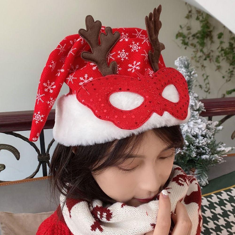Santa Claus Christmas Hat Merry Christmas Decoration Elk Deer Cap Gift Red Plush Hat  Warm