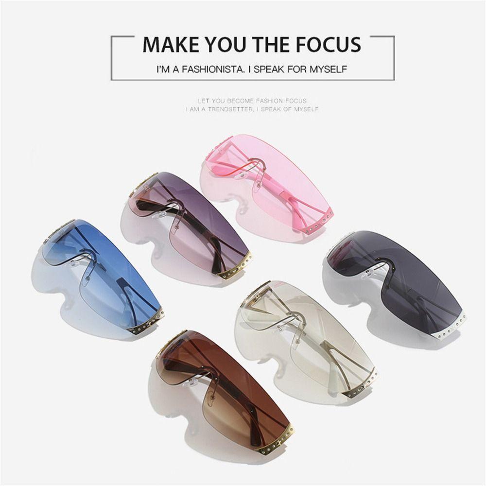 Y2K Flat Top Sunglasses Wrap Around Sunglasses for Women Men Futuristic Frameless Gradient Lens Sun Glasses UV400 Eyewear