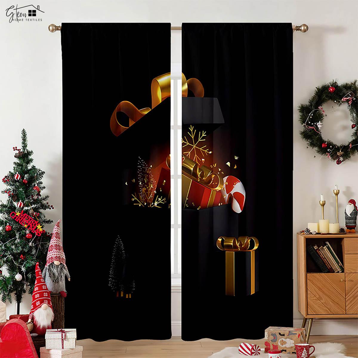 

Рождественские украшения на Новый год Шторы Рождественская елка Санта-Клаус Подарок Гостиная Детская комната Праздничная атмосфера Шторы W50xH130(CM)x2PCS&Rod pocket