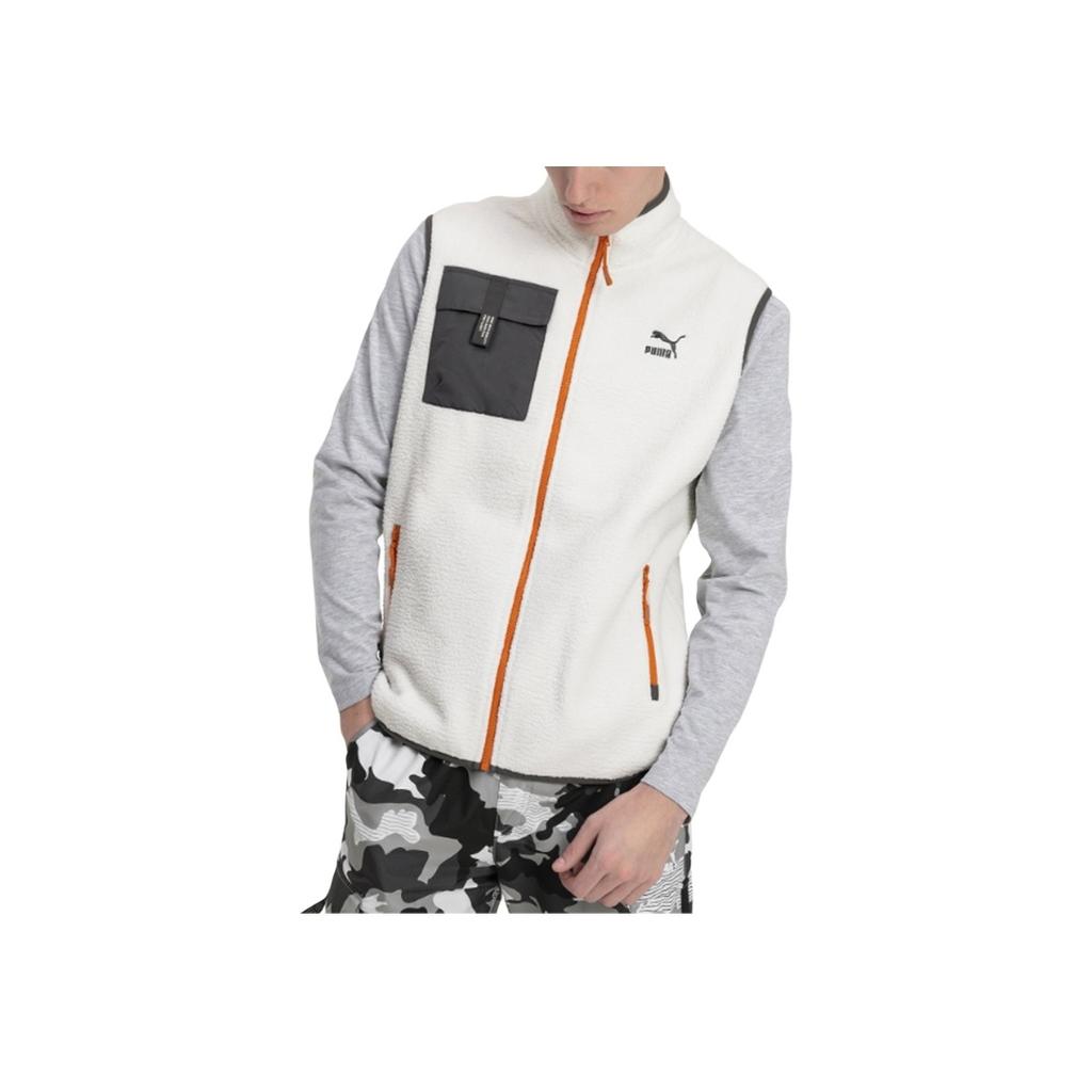 Puma Embroidered Logo Warm Casual Stand Collar Vest Men Vest Off-White 596728-64