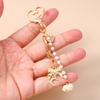 Aihua Cute Y2K Metal Pearl Love Heart Bowknot Key Chain for Women Girl Handbag Pendants DIY Key Ring Handmade Jewelry Gifts