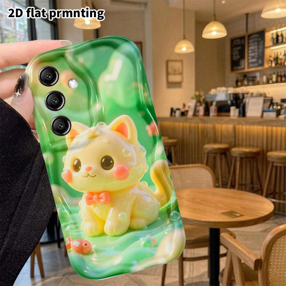 Phone Case: 2D flat design suitable for Samsung Galaxy A34 A35 M05 M06 S20 S22 S21 FE Plus 5G protective case, little yellow bubble cat, perfect holid