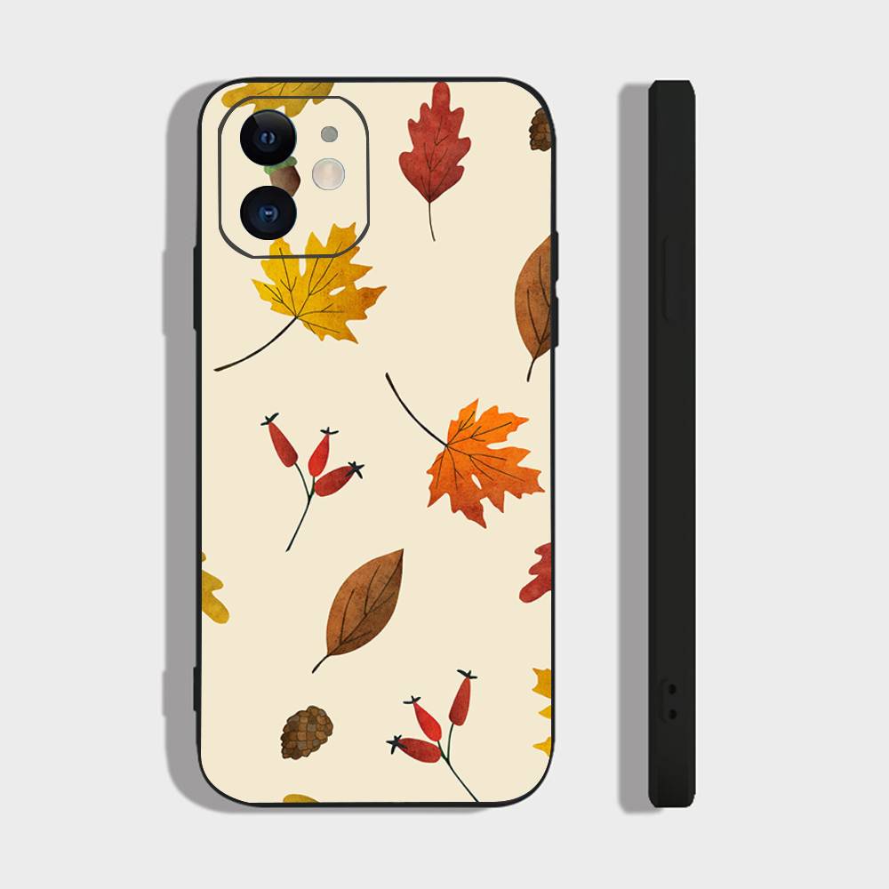 Autumn Maple Leaf Decoration Phone Case For IPhone 17 Air 16 15 14 13 Pro Max 11 12 Black Silicone Cover