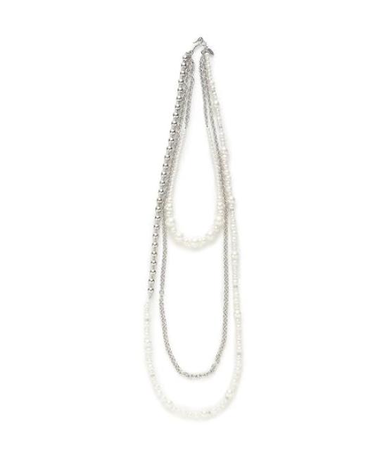[FRAY I.D] Трехрядное колье с цепочками и жемчугом FWGA255329 Женское Серебристое Свободный размер