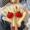 Cute Curly Dog Red Apple Gloves Plush Coral Fleece Cold-Proof Gloves Student Winter Warm Five-Finger Gloves Girl Christmas Gifts