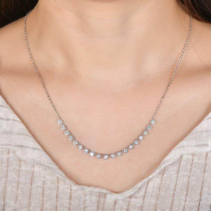 Rrjzz Round D-Color VVS1 Full Moissanite Bubble Necklace Certified Lab Created Diamond White Gold Plated Women Necklace Jewelry