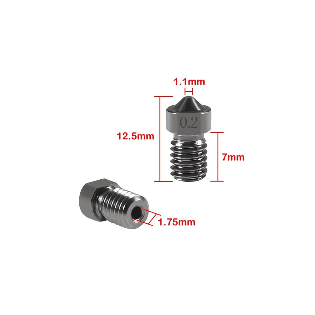10PCS Hardened Steel Nozzle 0.2mm, Works with E3D V6 V5 Hotend Extruder Printer Ender3 Hot End Titan Extruder Prusa i3 for 3D Printer 1.75mm Filament