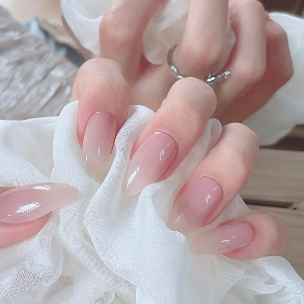 24Pcs Medium Almond Cat Eye Press On Nails Simple Full Cover Fake Nail Tips With Manicure Tools