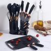 19-Piece Wooden Handle Silicone Kitchen Utensil Set with Spatulas, Spoons, Storage Bucket, and Knife Set