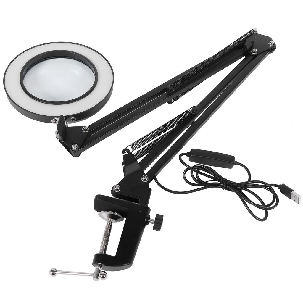 LED 5X Magnifying Lamp with Clamp USB Dimmable Desk Magnifier Light for Reading Embroidery