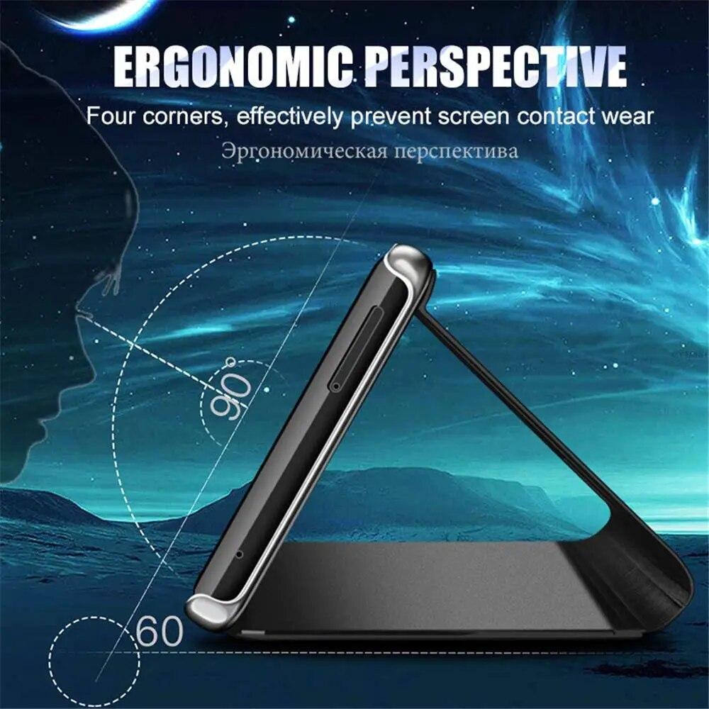 Smart Mirror Flip Phone Cover For iPhone 15 14 X XR XS 5S SE 22 7 8 6 6S Plus 11 12 13 14 Mini Pro Max Case Funda Magnetic Stand