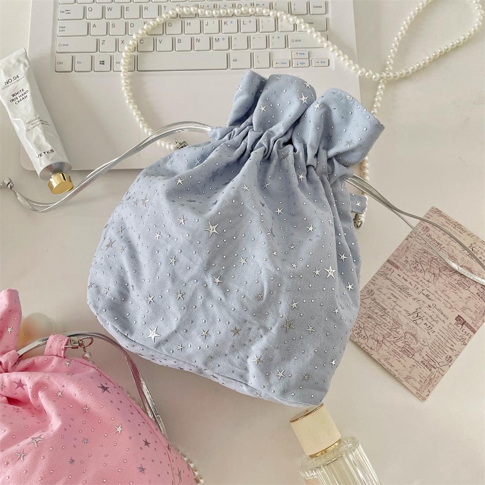 Star Sequins Fashionable Small Fresh Shoulder Bag New Canvas Bag Drawstring Strap Messenger Bag