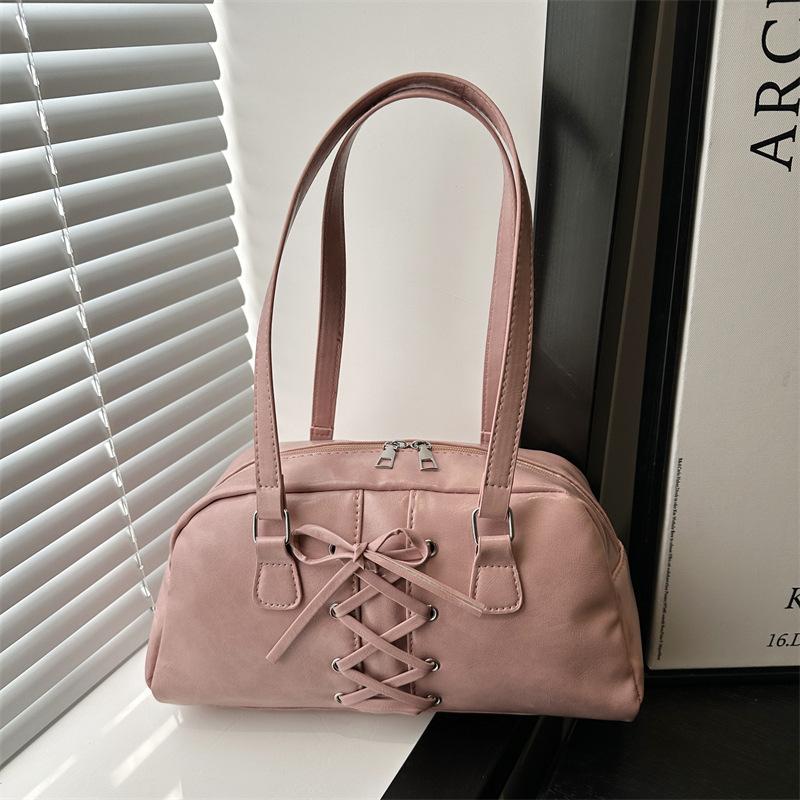 

Large Capacity Bow Ribbons Bowling Bag French Style Women Handbags Underarm Bag розовый