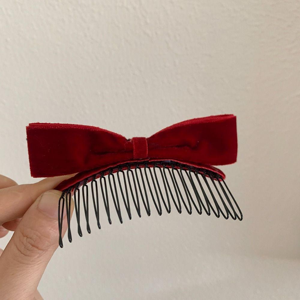Red Velvet Bowknot Hair Clip Hair Comb Bow Hairpin Retro Children